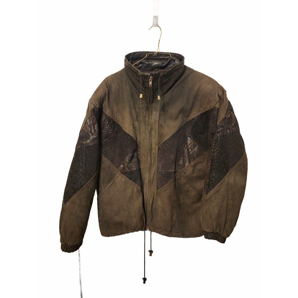 Vtg 1985 Izzi Leather Jacket M Paisley Bomber Patchwork Floral Black Womens